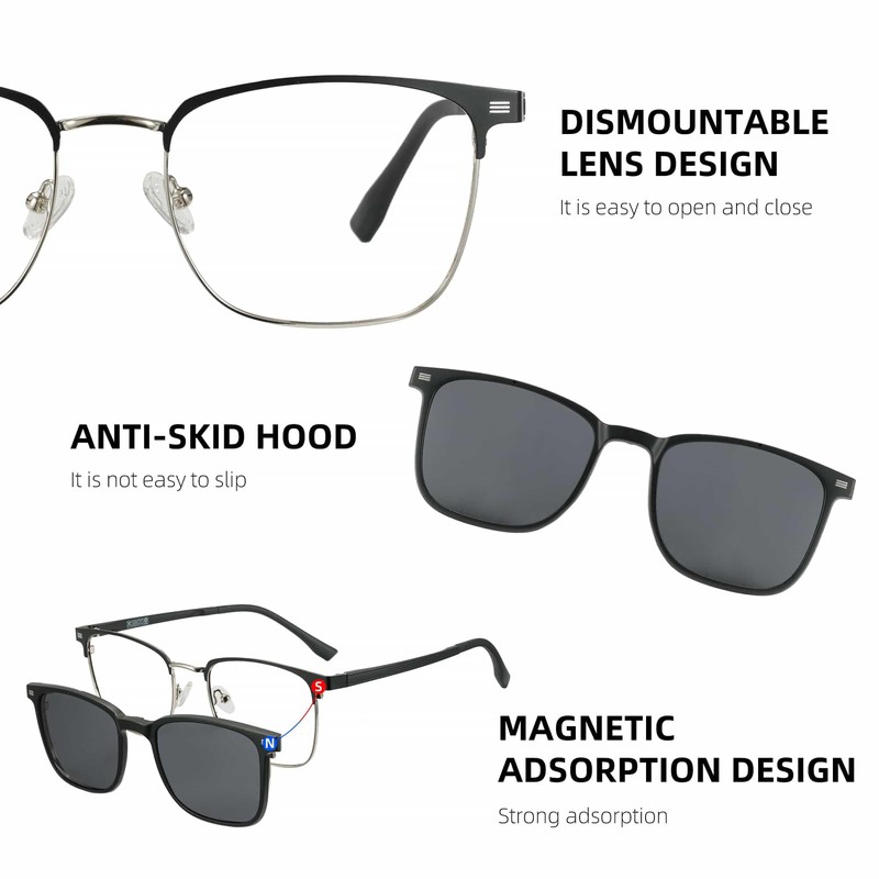 Cyxus P1572 Magnetic Glasses, Glasses and Sunglasses, 2-Way Glass, Clip-On,