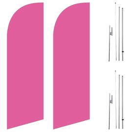 (Pack of 2) Light Magenta 6ft Medium Size Feather Flags Outdoor Signs with complete 8ft poles Kit, Pack Includes 2 Flags and 2 Poles with 2 Ground Stakes