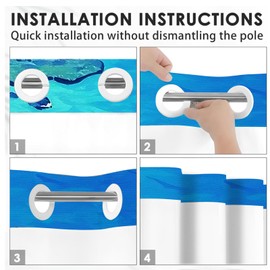 Mowxune No Hook Beach Shower Curtain with Snap in Liner Set - Tropical Coastal Lighthouse Design in Summer Blue, Nautical Bathroom Decor, 71 x 74 Inch