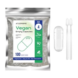 Empty Capsules for Filling Size 4-100 Pieces, Vegan Capsules Made of HPMC with 2 Micro Spoons, for Manual or Automatic Filling