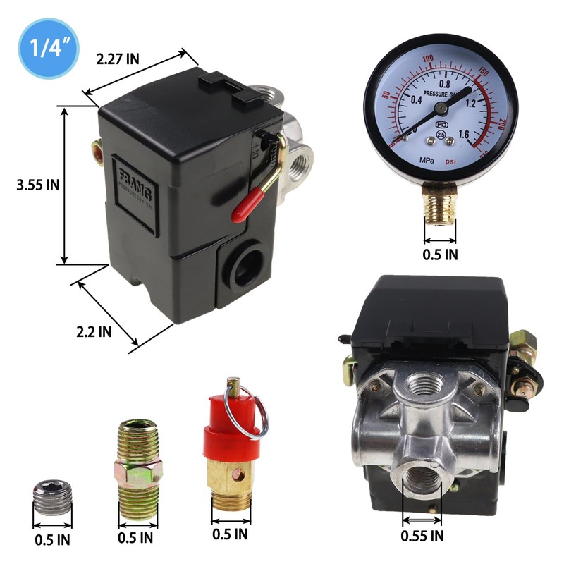 Nihfien 95-125 PSI Air Compressor Pressure Switch Control Valve 110V-240V
