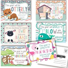Fun Animal Themed Welcome Back To School Blank Postcards For Teachers To Send To Students, 4"x6" Fill In Notecards (6 different designs) by AmandaCreation (30)