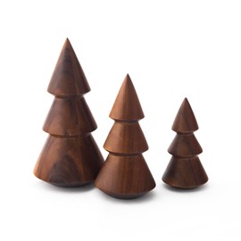 Nambe Wooden Tree Trio | Set of 3 Mini Christmas Trees Figurines | Mini Christmas Trees Figurines | 10, 8 and 6 Inch Figures Made with Acacia Wood | Designed by Alvaro Uribe