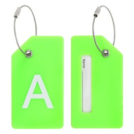 PATIKIL Initial Luggage Tags, 2 Pcs Silicone Suitcase Tag Identifier ID Card Holder Unique Luggage Name Tags with Stainless Steel Loop, Letter A, Green