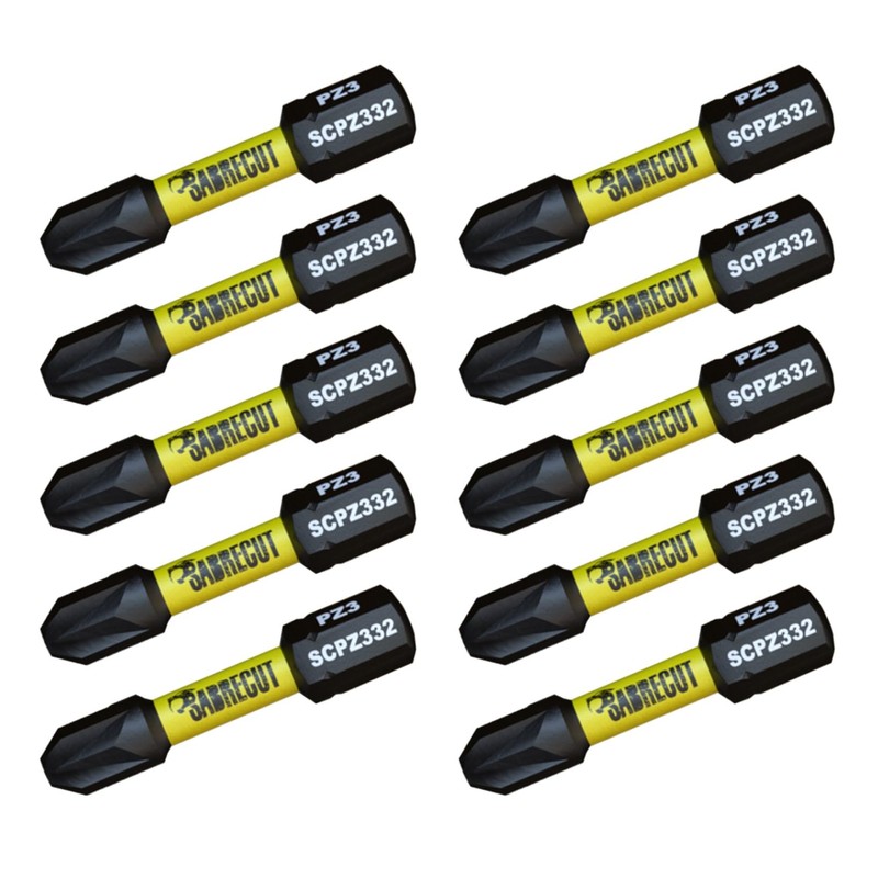 10 x SabreCut SCPZ332_10 32mm PZ3 Magnetic Impact Screwdriver Driver