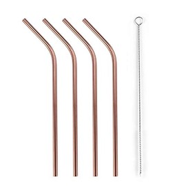 REQUISITE NEEDS 4 x Reusable Colourful Drinking Bent Metal Straw (Rose Gold)