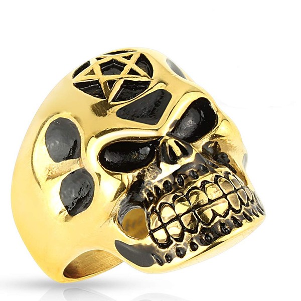 Tapsi´s Coolbodyart® Siegel Statement Ring Edelstahl Toten Kopf Stern Gold