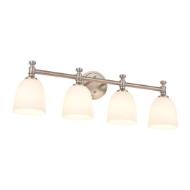 Ntsunxeko Bathroom Vanity Light, 4-Light Bathroom Light Fixtures Over Mirror, Traditional Vanity Lights for Living Room, Milk White Bell Glass Shades, Standard E26 Base, Brushed Nickel