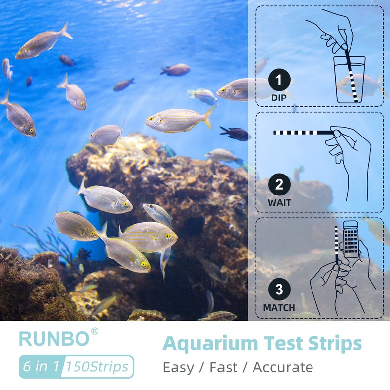 RUNBO 6 in 1 Aquarium Test Strips 150 Pieces Aquarium