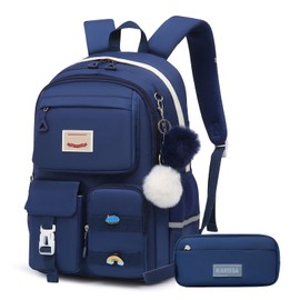 Alrisg Girls Backpack Student Laptop Book Bag with Multiple Pockets for Teen Kids Elementary Middle School Travel Daypack Blue