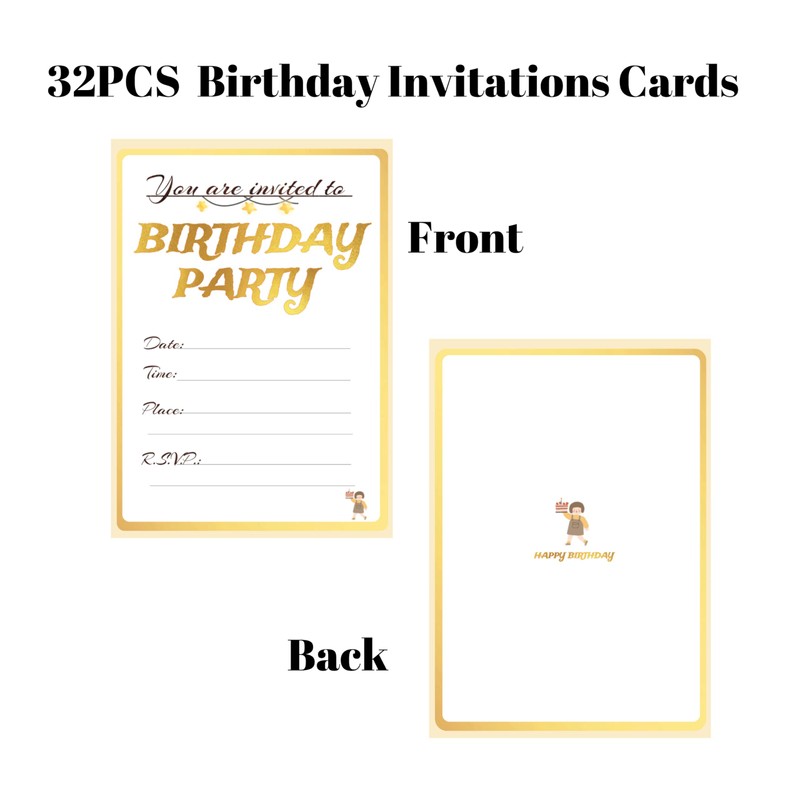 32 Birthday Invitation Cards,Uniquely Designed Birthday Cards for Children,Men, Women