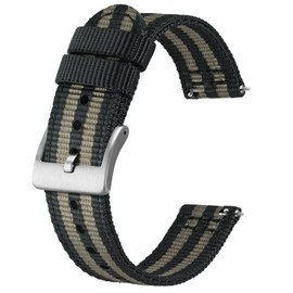 BISONSTRAP Men’s Nylon Watch Bands, Two-Piece Military Watch Straps, Quick Release, Brushed Buckle, 22mm, Black+Gray (Silver Buckle)