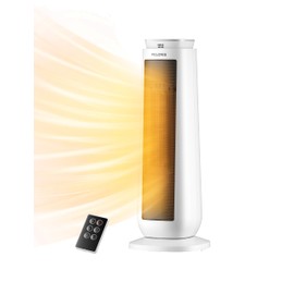 PELONIS 23” Oscillating Ceramic Tower Space Heater with Remote & Thermostat, Electric Energy Efficient Floor Heater for Indoor Use Large Room Safe with Timer, ECO Mode, 1500W, White