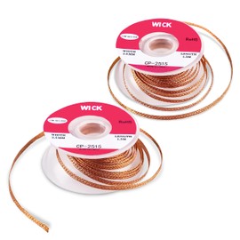 Pack of 2 Solder Wick Braid, 2.5mm W 0.10'' L 5' Solder Wick, Desoldering Wick with Flux No-Clean Electronic Desoldering Copper Wire, Desoldering Wick Braid Remover, Desolder Soldering