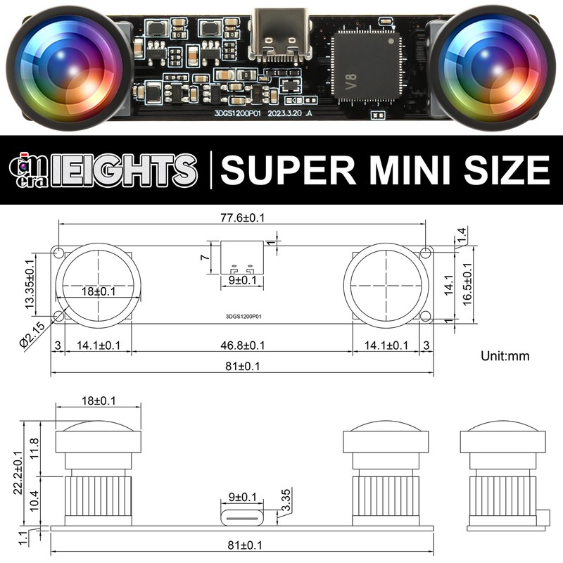 120fps Global Shutter USB Camera Module Dual Lens 3D Stereo