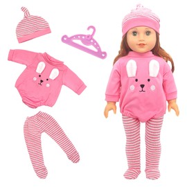 Baby New Born Clothes, 4Pcs Baby Doll Clothes with Jumpsuit, Pantyhose, Hat, Hanger, 18 Inch Doll Clothes for 30-45cm/12-18 Inch Doll, New Born Baby Dolls, Girls Birthday (Doll Not Included)