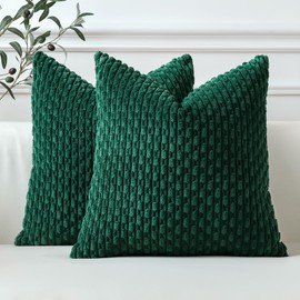 Sungeek Set of 2 Dark Green Soft Corduroy Decorative Cushion Covers Boho Striped Throw Pillow Covers for Sofa Couch Living Room Patio Farmhouse Home Decor Pillowcases 60x60cm