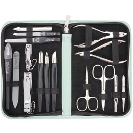 3 Swords Germany - brand quality 16 piece manicure pedicure grooming kit set fashion leather case mint, Made in Germany
