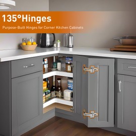 Tambee 135 Degree Lazy Susan Cabinet Hinges, Kitchen Cabinet Hinges for Corner Cabinet, Hinge for Folded Cupboard Door 2 Pack