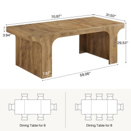 Tribesigns 71" Large Dining Table for 6-8, Farmhouse Kitchen Table, Rectangular Dining Table with Sturdy Reinforced Metal Framesize: 31.5"D x 70.9"W x 29.5"H, color: Brown