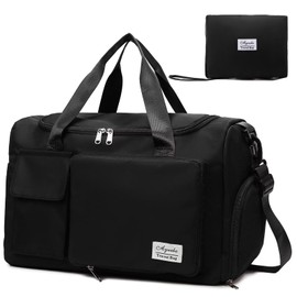 Travel Bag 35L with Shoe Compartment and Wet Compartment Foldable Weekender Travel Bag Gym Travel Bag Hand Luggage for Men and Women, black, Travel handbag