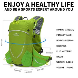 IX INOXTO INOXTO - Mochila de hidratación de 16 litros con vejiga de agua de 2 litros gratis, paquete de hidratación ligera para ciclismo, senderismo, esquí, nieve para hombres, mujeres (verde)