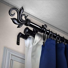A&F Rod Décor - Quinn 13/16" Triple Curtain Rod 66-120 inch - Black