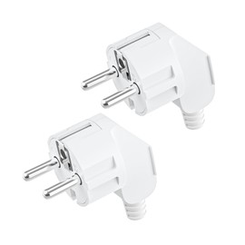 Schuko Plug, Angled Schuko Plug, Angled Schuko Plug, Schuko Plug 16 A, Angle Plug 250 V, Protective Contact Plug for 8-10 mm Cable, White, Pack of 2