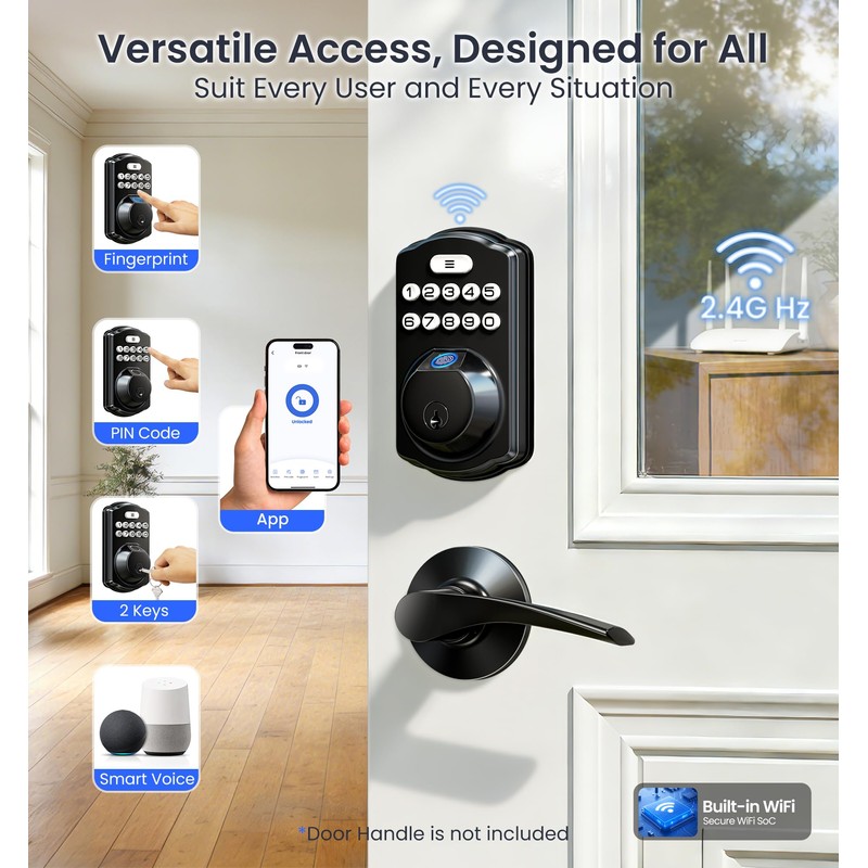 Veise VE012W Built-in WiFi Fingerprint Smart Lock, App Remote Control,