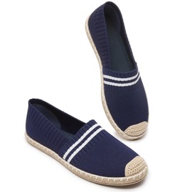 BABUDOG - Mocasines para mujer, de malla, zapatos planos blancos transpirables para mujer, marino, 24 cm