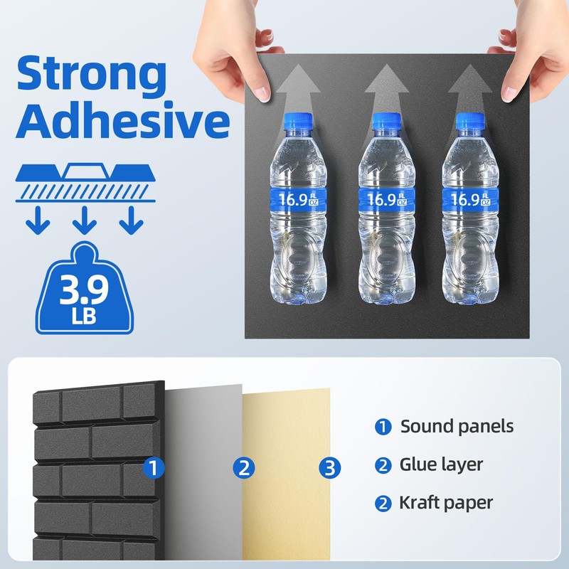 12 Pack Acoustic Panels with Self Adhesive, 12" X 12"