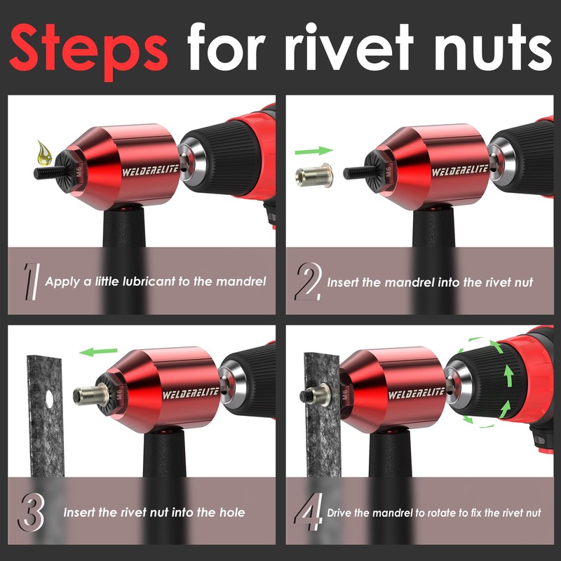 WelderElite Rivet Nut Drill Adaptor Tool Kit Contains 290 Rivet