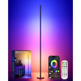 YIKBIK RGB+W Corner Floor Lamp, 65" Color Changing 24V LED Floor Lamp with Cool White Bluetooth APP Remote Control Music Sync Modern Stand Lamp 16 Million DIY Colors for Living Room Bedroom