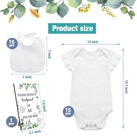 Panitay 43 Pcs Baby Bibs Bodysuit Games Set Wooden Game Sign 15 Blank White Bibs 15 Newborn Bodysuit 12 Marker(Greenery)