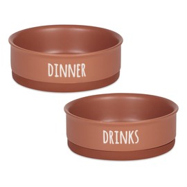 Bone Dry Ceramic Pet Bowls for Dogs & Cats Dishwasher & Microwave Safe, Non-Slip Bottom for Secure Feeding with Less Mess, Medium Set, 6x2, Terra Cotta, 2 Count