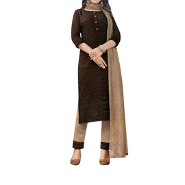 ladyline Vestido de mujer bordado de seda con pantalones bordados y lentejuelas Dupatta bordado (juego de 3 piezas) (MASC1050), Café (2), Mediano