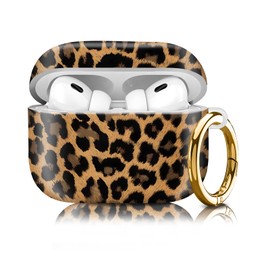 Compatiable with AirPod Pro 2nd/1st Generation Case,Lightweight & Durable Resistant Hard Case with Keychain,Stylish Design AirPod Case Cover for Women (Leopard Print Leather)