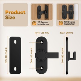 StickNGo Barn Door Locks, 90/180 Degree Right Angle Flip Gate Latch Fit for Bedroom, Garden, Cabinet - Sturdy and Secure Sliding Barn Door Lock (Black-1 Pc)