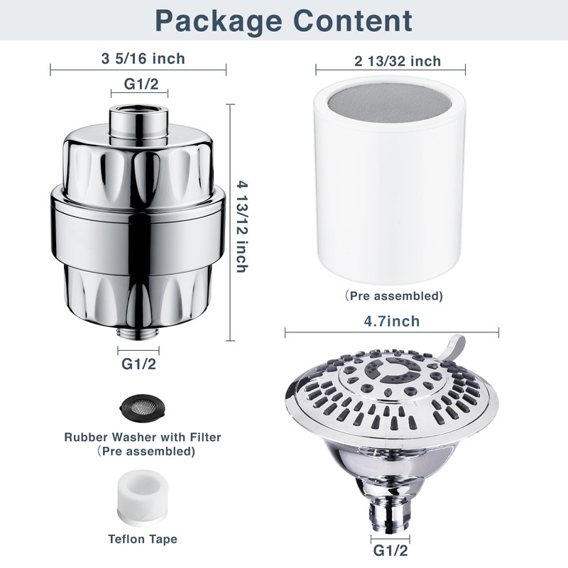 Bright Showers High Pressure Shower Head with Shower Filter, 5