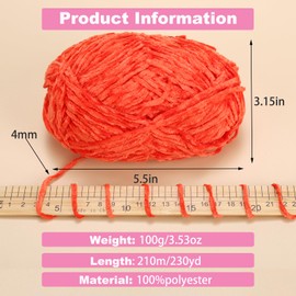 LUCKY BALL Soft Chenille Yarn (Solar Red, 1PCS) for Crafts, Crocheting, Fancy Yarn for Sweater/Hat/Blankets/DIY Craft, 100% Polyester, 210m/230yard, #4 Medium, Thickness:4mm