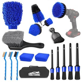 26Pcs Car Detailing Brush Set, Car Detailing Kit, Car Detailing Brushes, Car Cleaning Kit (without Drill), Car Windshield Cleaning Tool, Professional Car Care kit - Car Wash Brush kit for Interior Exterior Wheels:_18Pcs-With Bag