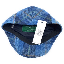 Mens Harris Tweed Flat Cap Comfort Fit Quilted Lining Made in Scotland S-XXL (UK, Alpha, XXL, Blue Check)