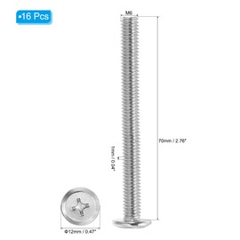 PATIKIL Flat Round Head Phillips Screws, 8 Pack M6-1 x 70mm Binding Screws 304 Stainless Steel 18-8 Full Thread, Phillips Drive Machine Screw Furniture Screw Connector Bolts