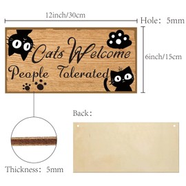 CREATCABIN Cat Welcome Sign Wooden Plaque Sign Black Cat Wall Decor Kitty Footprint Wooden Hanging Wall Sign Rustic Door Sign for Pet Shop Home Cat Lover Gifts 12x6Inch-Cats Welcome People Tolerated