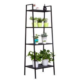 Soleils 4-Tier Ladder Shelf Bookcase, Multipurpose Iron Widen Ladder Bookshelf Plant Storage Organizer Rack, Display Rack for Home or Office Use (Black)