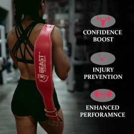 Beast Power Gear Weight Lifting Belt - 4” Genuine Leather For Lower Back Support Bodybuilding Squat Deadlift Cross Strength Training Weightlifting Gym Belt For Men Women (Pink, X-Large 38"-43")