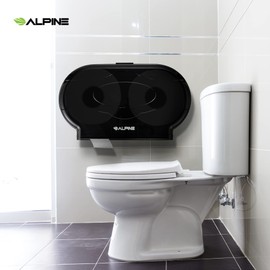 Alpine Industries Double Jumbo Roll Toilet Paper Dispenser - Paper Towel Holder Ideal for Commercial Restrooms, Restaurants, Offices & More - Transparent Black