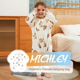 MICHLEY Flannel Baby Sleeping Bag Unisex Pajamas, Long Sleeve Zipper Wearable Sleeping Sack with Legs for Autumn Winter,Whitebear,3-4years, Size 110