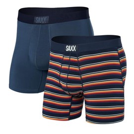 SAXX Underwear Co. Men's Underwear with Pouch Vibe Super Soft Boxer Brief 2Pk, Field Stripe/Navy, Large