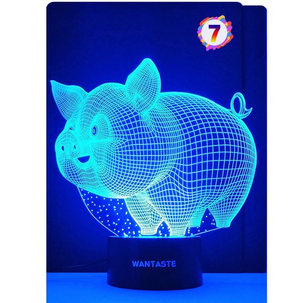 WANTASTE Pig 3D Lamp Toys for Girls Boys Room, Night Light Bedside Decor Gifts for Kids Baby, 7 Colors Changing Nightlight with Smart Control